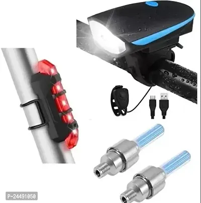 Bicycle Set of LED Front Light with LED Tail Light and Valve Lights LED Front Rear Light Combo  (Multicolor)-thumb0