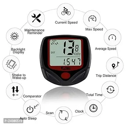 Cycle Speedometer | Waterproof Bicycle Odometer | 14 in 1 Function Speedometer | Speed Meter | Cycle Meter Speed Sensor | Wired Cyclocomputer for Cycles (Pack of 1)-thumb3