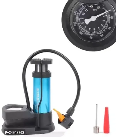 Mini Foot Air Pump | Foot Activated Floor Air Pump with Gauge | Portable Ball, Balloon, Float, Football Pump, Handball Pump, Inflatable Furniture Pump  (Blue)-thumb0