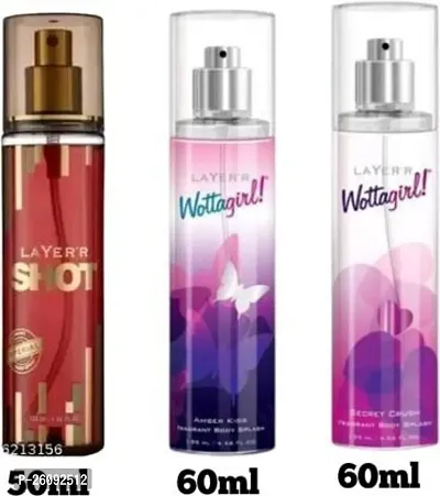 Wottagirl Secret Crush 60ml, LAYER IMPERIAL 50ml, AMBER KISS 50ml=160ml Fragrant Long Lasting Fragrance Body Spray  (160 ml, Pack of 3)