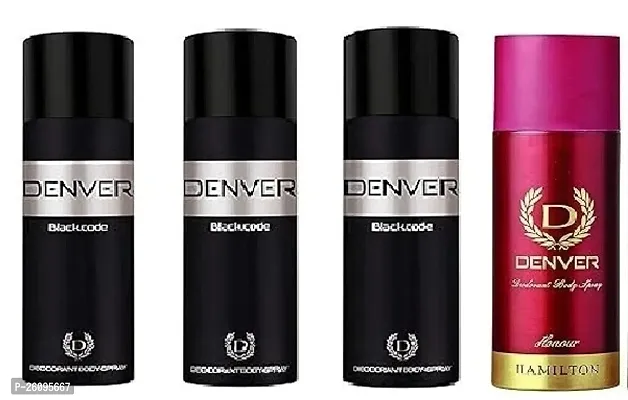 DENVER Black Code Deo -50ML +50ML +50ML  DENVER  HONOUR- 50ML - Combo Set of 4 | Long Lasting Deodorant Body Spray - For Men(200 ML-PACK OF4)