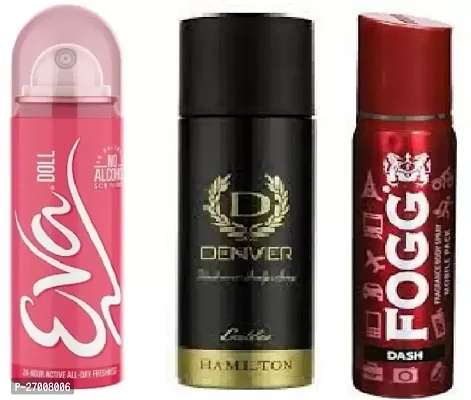 Eva Doll40ml, Denver Caliber 50ml, Fogg Dash25ml (Pack of 3 ) Deodorant Spray For Men  Women