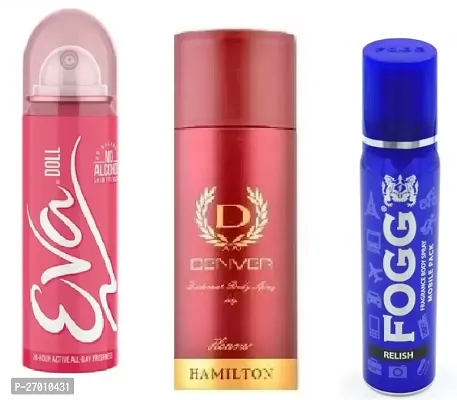 EVA doll 40ml Honour 50ml Fogg Relish 25ml body deo all day freshness body perfume Body Spray - For Men  Women  (115 ml, Pack of 3)