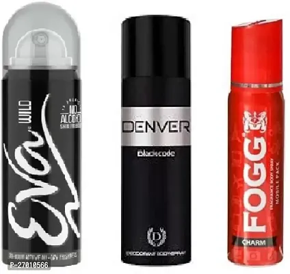 EVA Wild 40ml Black.code 50ml Fogg charm 25ml Body deo all day freshness body perfume Body Spray - For Men  Women  (115 ml, Pack of 3)