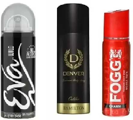 EVA Wild 40ml Caliber 50ml Fogg charm 25ml body deo all day freshness body perfume Body Spray - For Men  Women  (115 ml, Pack of 3)