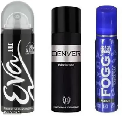 EVA Wild 40ml Black.code 50ml Fogg Relish 25ml body deo all day freshness body perfume Body Spray - For Men  Women  (115 ml, Pack of 3)