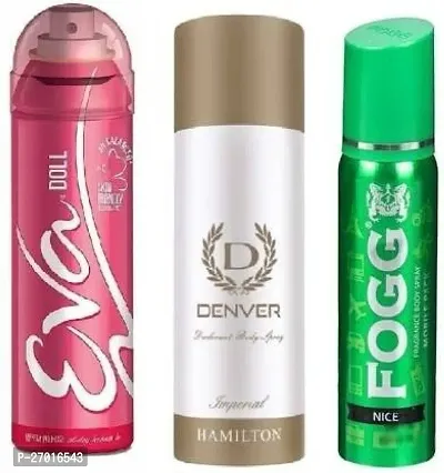 EVA doll 40ml, Imperial 50ml, Fogg Nice 25ml body deo all day freshness body perfume Body Spray - For Men  Women  (115 ml, Pack of 3)