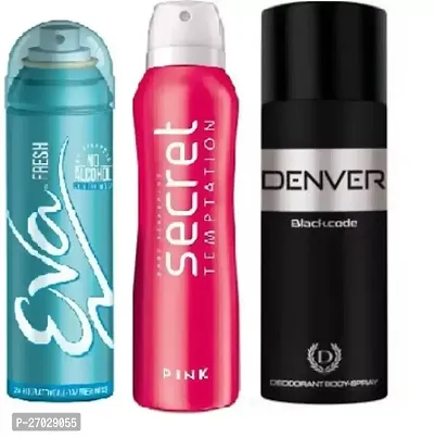 Eva Fresh40ml, Secret Pink 50ml, Black.code 50ml Deodorant Spray - For Men  Women  (140 ml, Pack of 3)