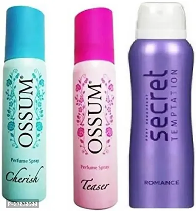 OSSUM Cherish25ml, Teaser 25ml, Secret Romance 50ml  Perfumed Deodrants For Women Body Spray - For Women  (100 ml, Pack of 3)