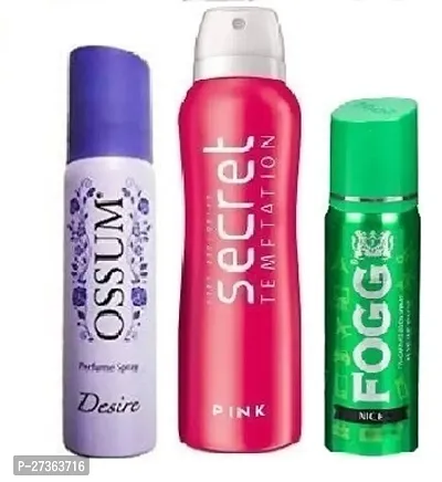 ossum Desire25ml, Secret Pink50ml, Fogg Nice25ml, (pack of3) Body deodorant for men women