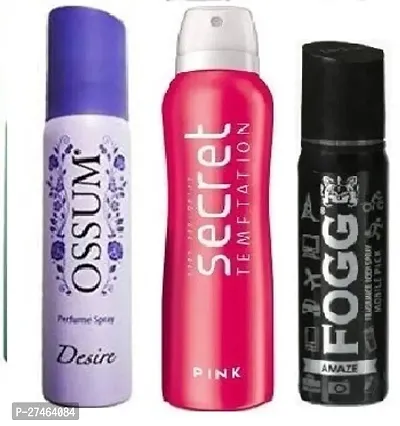 ossum Desire25ml, Secret Pink50ml,Fogg Amaze25ml (pack of 3) Body Deodorants for men  women.-thumb0