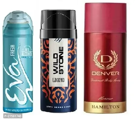 Eva Fresh 40ml, Wild Stone Legend 40ml, Denver Honour 50ml (Pack of 3) Body deodorants For men  women