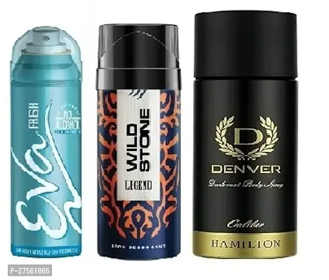 Eva Fresh 40ml, Wild Stone Legend 40ml, Denver Caliber 50ml (Pack of 3) Body deodorants For men  women