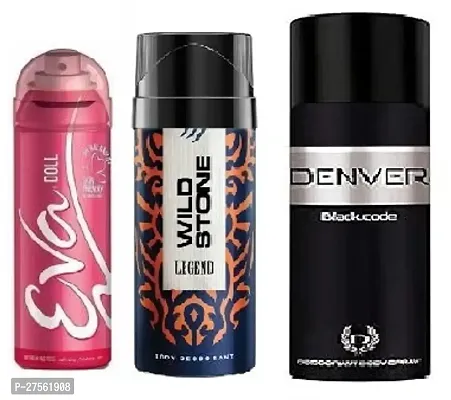 Eva Doll 40ml, Wild Stone Legend 40ml, Denver Code 50ml (Pack of 3) Body deodorants For men  women