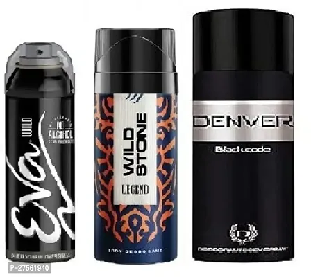 Eva Wild 40ml, Wild Stone Legend 40ml, Denver Code 50ml (Pack of 3) Body deodorants For men  women-thumb0