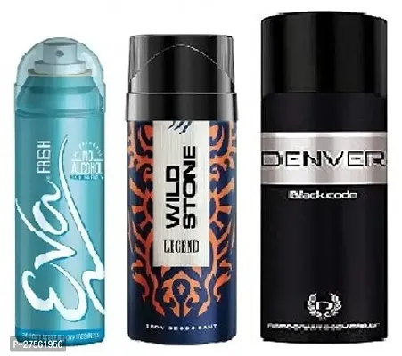 Eva Fresh 40ml, Wild Stone Legend 40ml, Denver Code 50ml (Pack of 3) Body deodorants For men  women