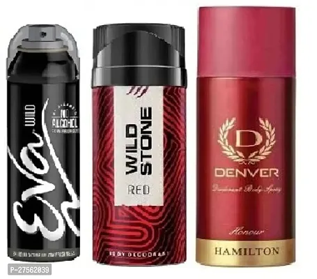 Eva Wild 40ml, Wild Stone Red 40ml, Denver Honour 50ml (Pack of 3) Body deodorants For men  women