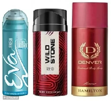 Eva Fresh 40ml, Wild Stone Red 40ml, Denver Honour 50ml (Pack of 3) Body deodorants For men  women