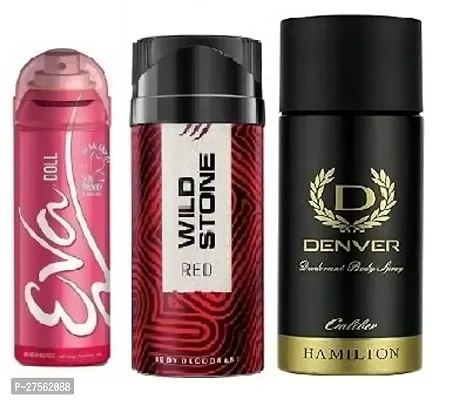 Eva Doll 40ml, Wild Stone Red 40ml, Denver Caliber 50ml (Pack of 3) Body deodorants For men  women-thumb0