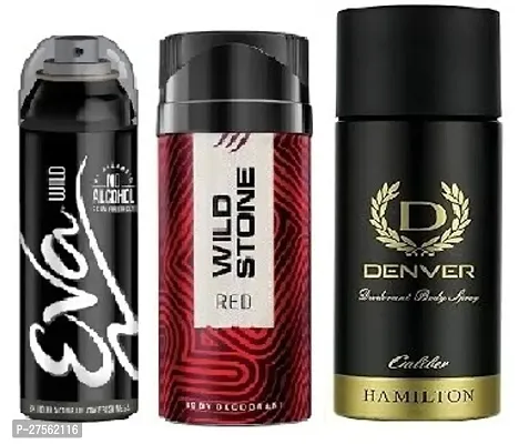 Eva Wild 40ml, Wild Stone Red 40ml, Denver Caliber 50ml (Pack of 3) Body deodorants For men  women