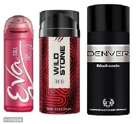 Eva Doll 40ml, Wild Stone Red 40ml, Denver Code 50ml (Pack of 3) Body deodorants For men  women
