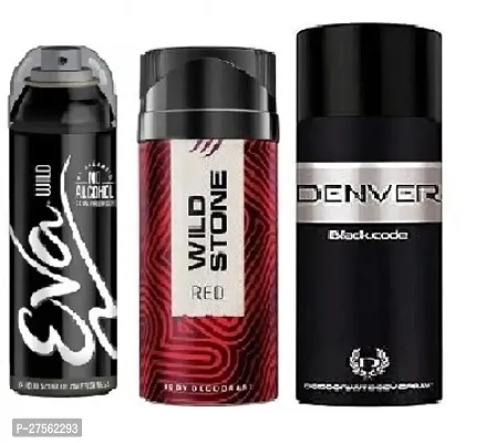 Eva Wild 40ml, Wild Stone Red 40ml, Denver Code 50ml (Pack of 3) Body deodorants For men  women