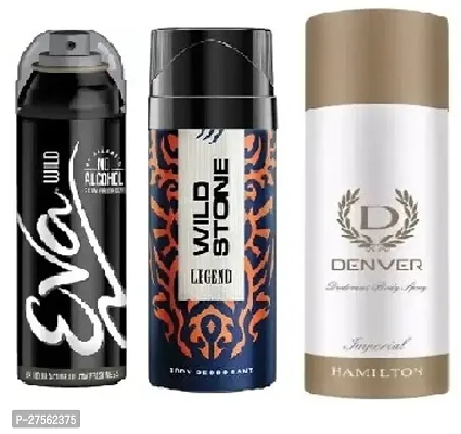 Eva Wild 40ml, Wild Stone Legend 40ml, Denver Imperial 50ml (Pack of 3) Body deodorants For men  women-thumb0