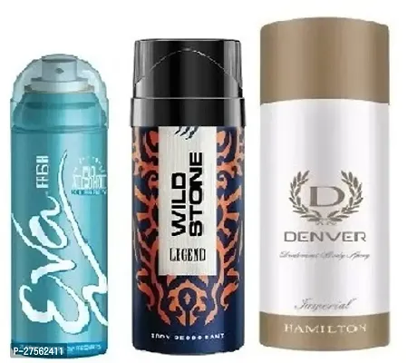 Eva Fresh 40ml, Wild Stone Legend 40ml, Denver Imperial 50ml (Pack of 3) Body deodorants For men  women