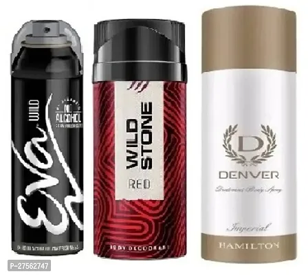 Eva Wild 40ml, Wild Stone Red 40ml, Denver Imperial 50ml (Pack of 3) Body deodorants For men  women