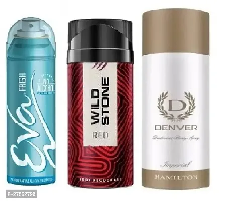 Eva Fresh 40ml, Wild Stone Red 40ml, Denver Imperial 50ml (Pack of 3) Body deodorants For men  women-thumb0