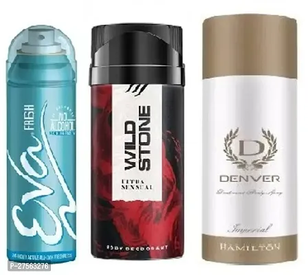 Eva Fresh 40ml, Wild Stone Ultra Sensual 40ml, Denver Imperial 50ml (Pack of 3) Body deodorants For men  women-thumb0