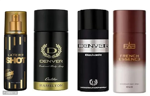 Layer'r shot Iconic 60ml, Denver Code 50ml,Caliber 50ml, French Essence Oud 50ml (pack of 4) Body deodorants  for men women