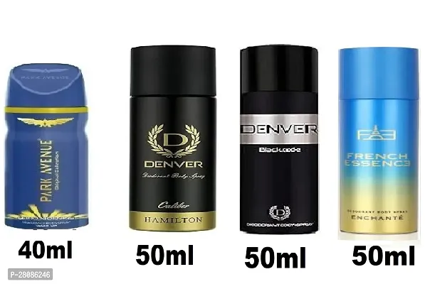 Park Avenue Good Morning 40ml, Denver code 50ml, Caliber 50ml,French Essence Enchante 50ml (pack 0f 4) Body deodorants for men women-thumb0