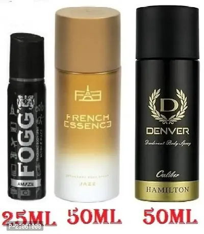 Fogg Amaze 25ml, French Essence Jazz 50ml, Denver Caliber 50ml =125ml (Pack of 3)