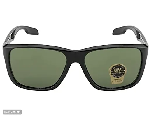 Kitty Cat Square UV Protection Wayfarer Matte Finish Sunglasses For Men's Square Black Sunglasses (Black Frame Green Lens)-thumb2