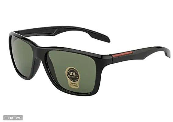 Kitty Cat Square UV Protection Wayfarer Matte Finish Sunglasses For Men's Square Black Sunglasses (Black Frame Green Lens)-thumb0