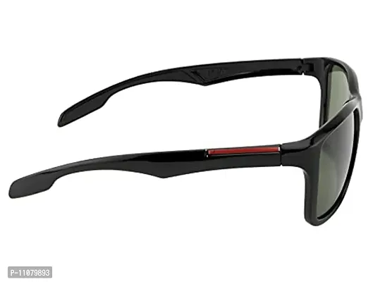 Kitty Cat Square UV Protection Wayfarer Matte Finish Sunglasses For Men's Square Black Sunglasses (Black Frame Green Lens)-thumb4