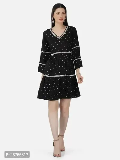 Stylish Black Cotton Printed Fit And Flare Dress For Women