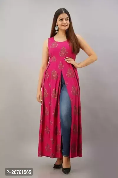 Stylish Pink Cotton Stitched Kurta For Women-thumb0