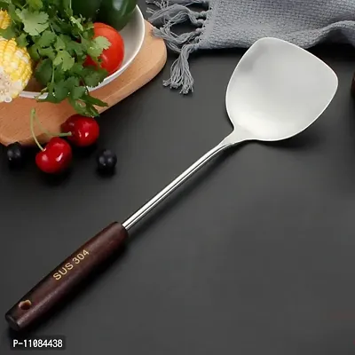 SAPIENT Soup Ladle,304 Stainless Steel Cooking Ladle Spoon Wok Tools with Long Wooden Handle Heat Resistant,Silver/11.6Inch (1PCS, Ladle)