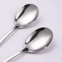 SAPIENT Soup Spoons 18/10 Stainless Steel Large and Heavy Duty Round Spoons Korean Spoons, Stainless Steel Asian Spoon, Dinner Spoons Round with Long Handle (Silver, 4)-thumb2