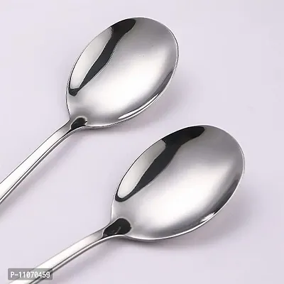 SAPIENT Soup Spoons 18/10 Stainless Steel Large and Heavy Duty Round Spoons Korean Spoons, Stainless Steel Asian Spoon, Dinner Spoons Round with Long Handle (Silver, 4)-thumb3