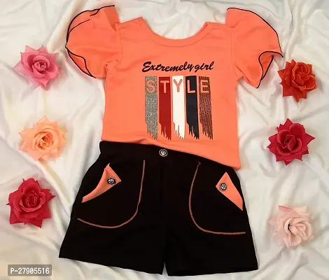 Stylish Orange Crepe Clothing Set For Girls
