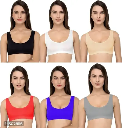 SH ENTERPRISE URV Online MART Women's 95% Cotton and 5% Spendex, Non-Padded, Non-Wired Air Sports Bra (Color:- Black-White-Cream-Red-Purple-Grey) (Pack of 6) (Size:- Free)