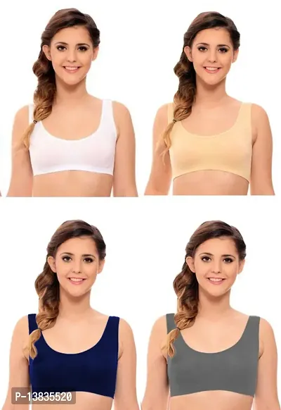Buy 95per Cotton and 5per Spendex, Non-padded, Non-Wired Air Sports Bra  (Color:- White-Cream-Navy Blue-Grey) (Pack of 4) (Size:- Free) Online In  India At Discounted Prices