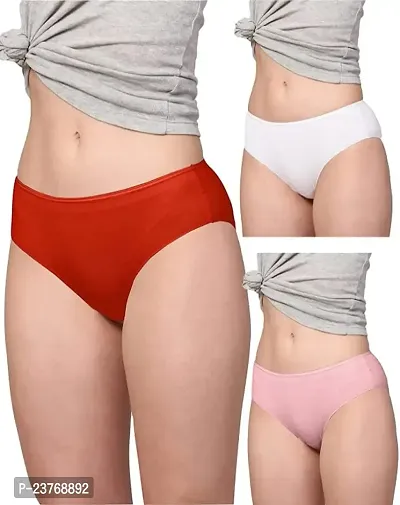 SH ENTERPRISE Women's Seamless Underwear Ice Silk, Cotton-Nylon Mid-Rise Panty (Color:- Red-White-Pink) (Pack of 3) (Size:- X-Large)-thumb0