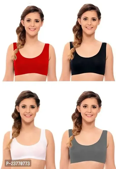SH ENTERPRISE URV Online MART Women's 95% Cotton and 5% Spendex, Non-Padded, Non-Wired Air Sports Bra (Color:- Red-White-Black-Grey) (Pack of 4) (Size:- 32)-thumb0