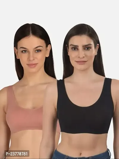 SH ENTERPRISE URV Online MART Women's 95% Cotton and 5% Spendex, Non-Padded, Non-Wired Air Sports Bra (Color:- Gajari  Black) (Pack of 2) (Size:- 28)