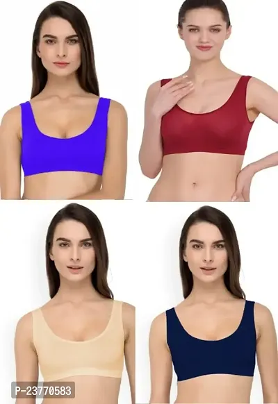 SH ENTERPRISE URV Online MART Women's 95% Cotton and 5% Spendex, Non-Padded, Non-Wired Air Sports Bra (Color:- Purple-Maroon-Cream-Navy Blue) (Pack of 4) (Size:- 30)-thumb0