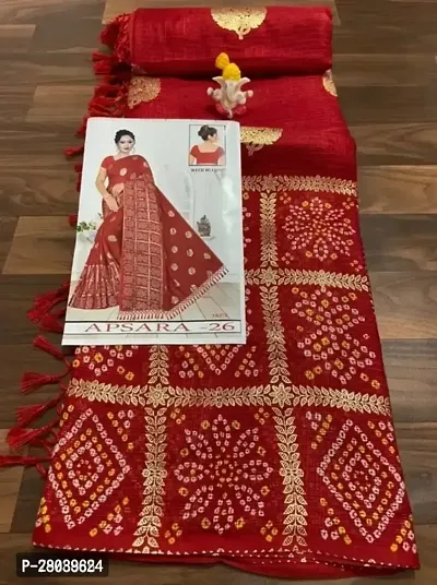 Red Stylish Dola Silk Lace Border Saree With Blouse Piece